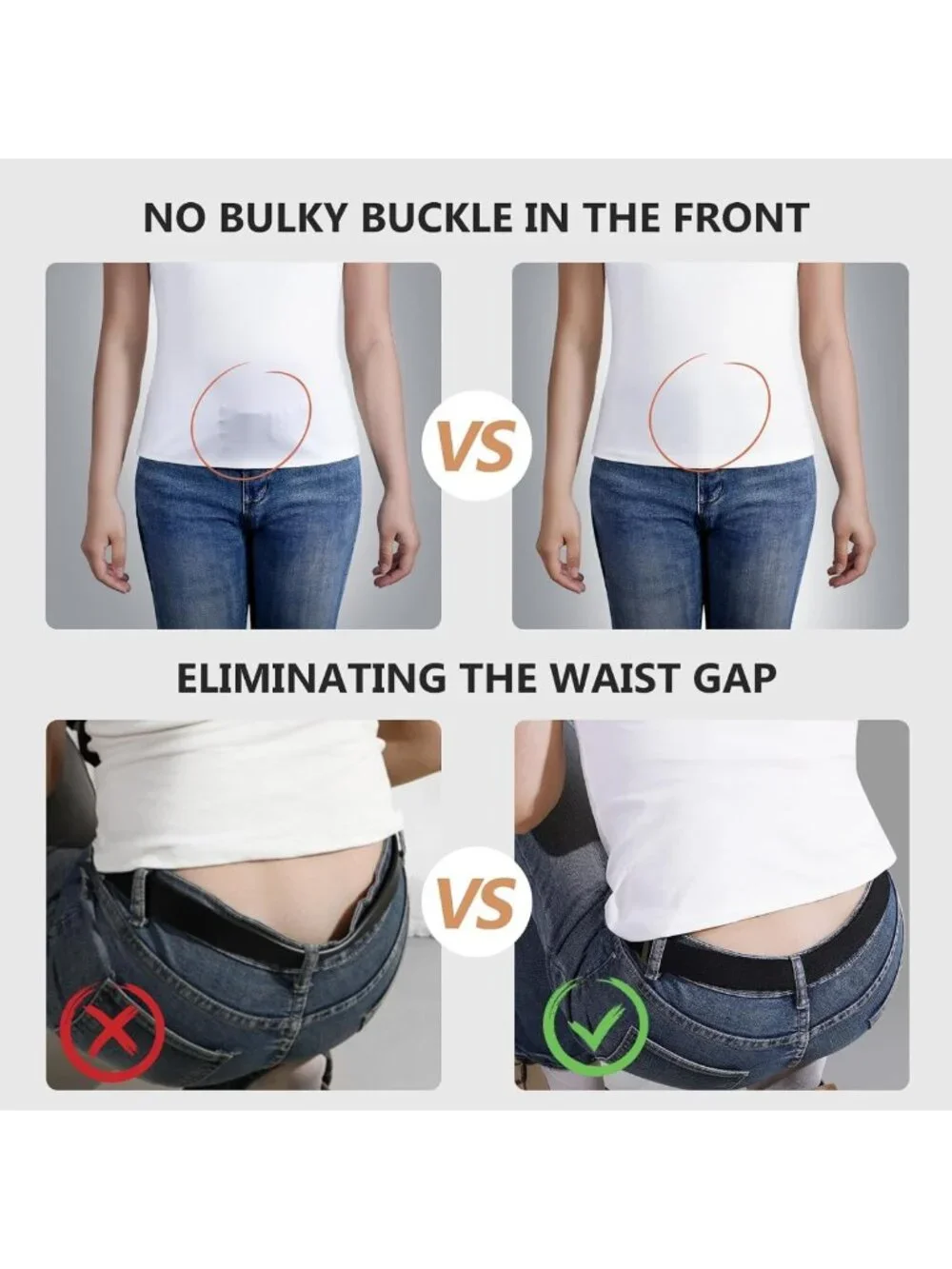 No Show Stretch Belt for Women - Elastic Web Strap with Flat Buckle for Jeans